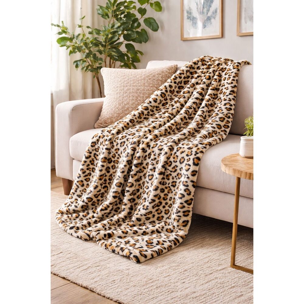 PAVILIA Leopard Print Plush Fleece Throw Blanket 62x50 Ultra Soft Gift Cozy